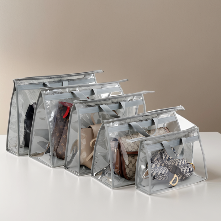 5종 세트 라슈에뜨 투명 가방정리함 가방 가방보관함 먼지 명품백 먼지방지 투명 파우치 그레이 SMLXLXXL, 1세트, 5개입