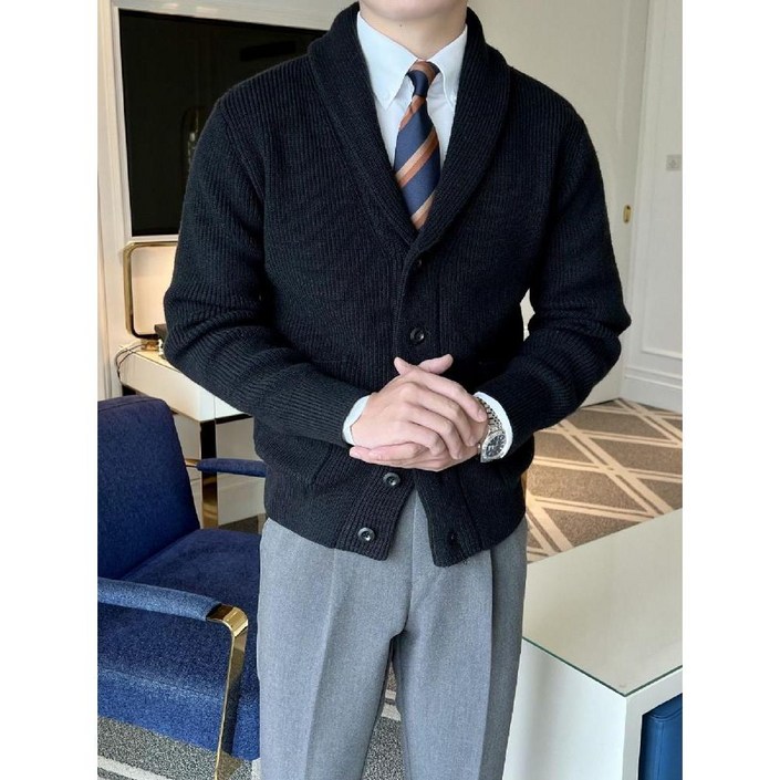 Angel 남성 니트 숄카라가디건 레트로카디건 슬림핏 비즈니스룩