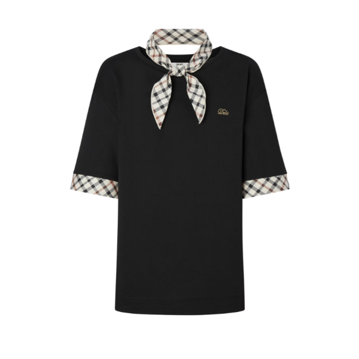 정품 빅세일 닥스 체크 스카프 세트 구성 면혼방 여성 루즈핏 반팔 티셔츠