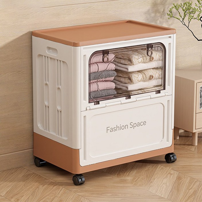 접이식 대용량 리빙박스 150L 이동식 수납정리함 옷 이불 수납, 브라운, 1개