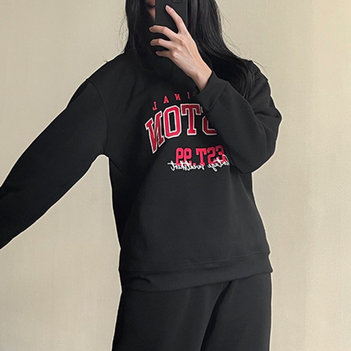 반해써 당일출고  블랙FREE 기모 보스턴 맨투맨 조거 팬츠 도톰 겨울 세트 TYW1147