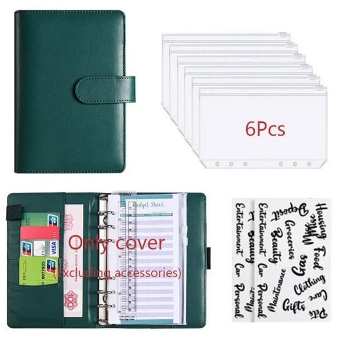 위클리다이어리 투명 지퍼가 있는 PU 가죽 플래너 포켓 2023 A6 바인더 예산지 노트북 현금 봉투 정리함 시스템 경비