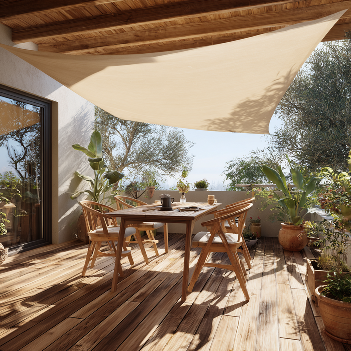 썬키다 썬쉐이드 그늘막 차광막 천막 야외 옥상 햇빛 가림막 삼각 사각 메쉬 2.0, 베이지