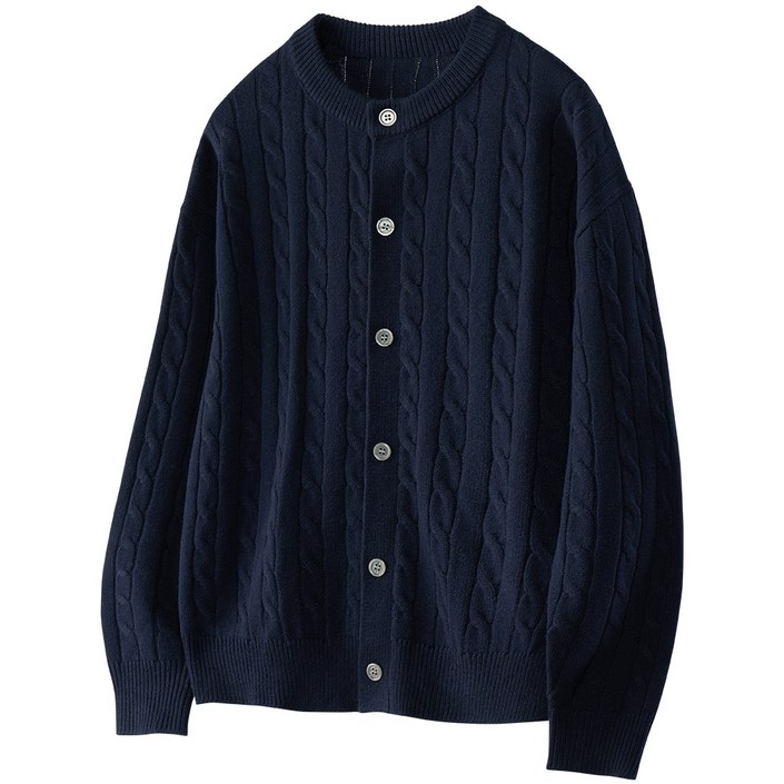 팀스핏 남성용 빅사이즈 오버핏 케이블 라운드 니트 가디건