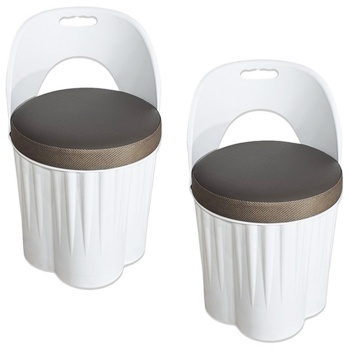 천하퍼니처 국내생산 등받이형 수납스툴 원형원통의자 화이트, 화이트브라운, 2개