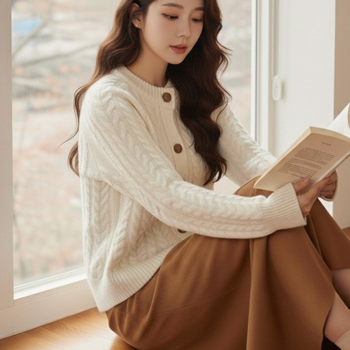 태미스 케이블 꽈배기 니트 가디건