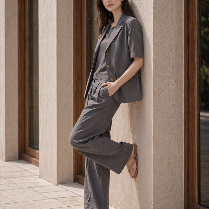 여성 쿨 인견 와이드 팬츠 자켓 반팔 투피스 풀코디 4종MDMFM012