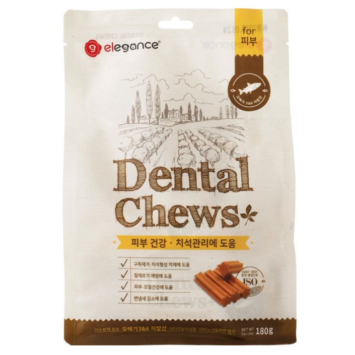 엘레강스펫 강아지 가수분해 저알러지 간식 덴탈츄 피부 건강, 10개, 피부건강, 180g