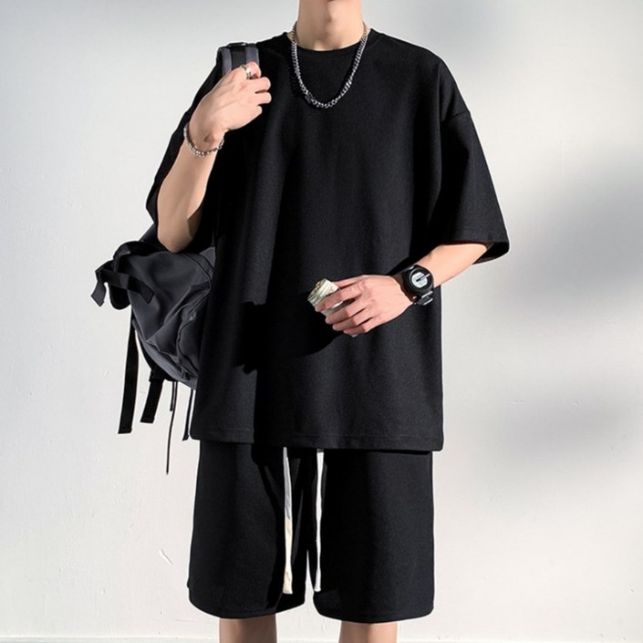 가치스토어 남성 여름 빅사이즈 오버핏 반팔 반바지 트레이닝 세트 운동복 추리닝 상하세트