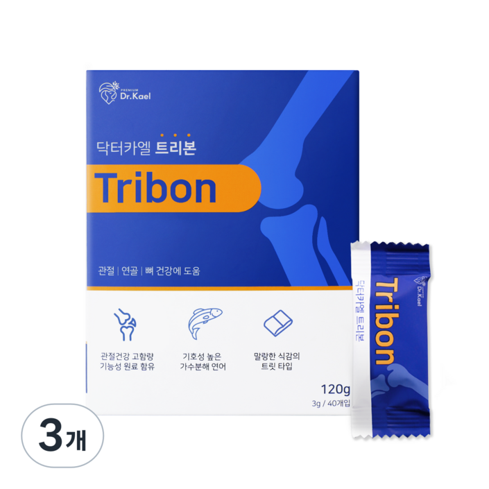 닥터카엘 트리본 강아지 관절 영양제 슬개골 고함량, 3개, 뼈관절강화, 40정