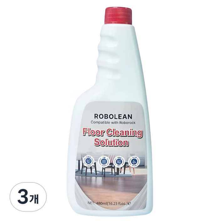 로보린 로보락 전용세제 호환 로봇청소기 세정제 480ml 클리너, 3개, 로보린