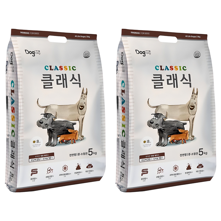 도그랑 전연령 강아지 클래식 건식사료, 닭, 5kg, 2개
