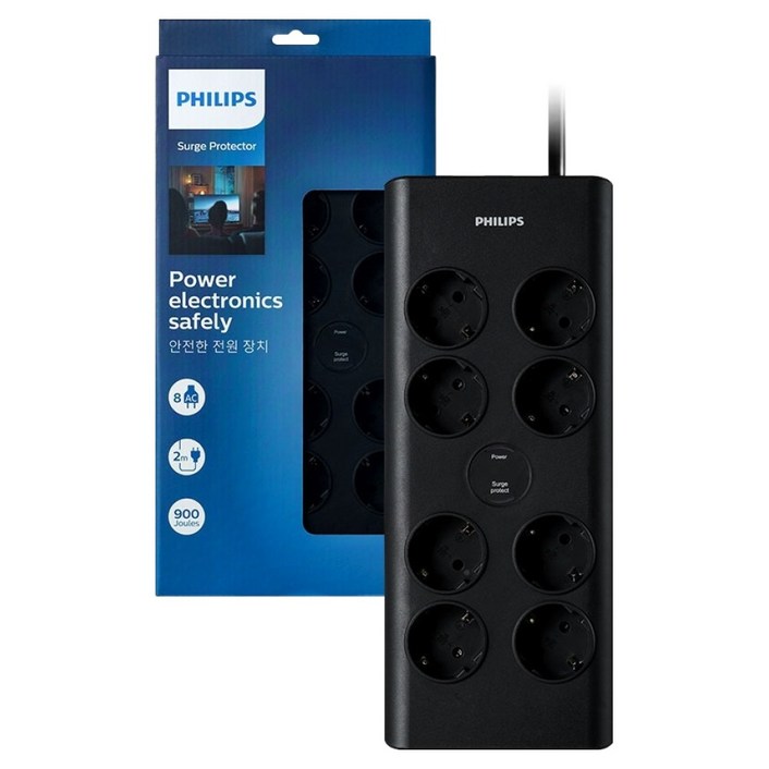 필립스 고용량 과부하차단 16A 250V 서지보호 멀티탭 8구 SPN7080WA