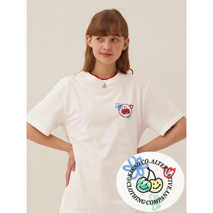 키르시 여성용 DOODLE CHERRY CIRCLE LOGO 반팔 티셔츠 7