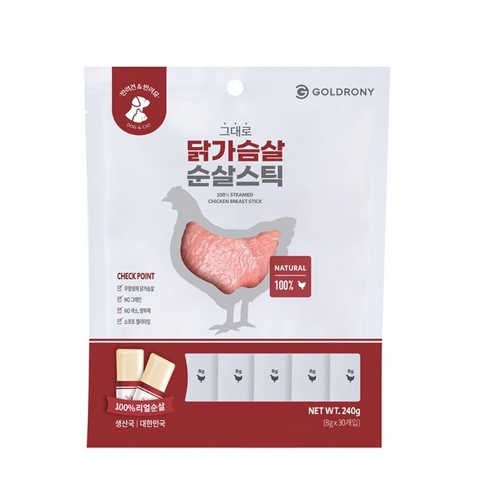 골드로니 반려동물 그대로 순살스틱 간식 스틱형 30p, 닭가슴살, 8g, 1개