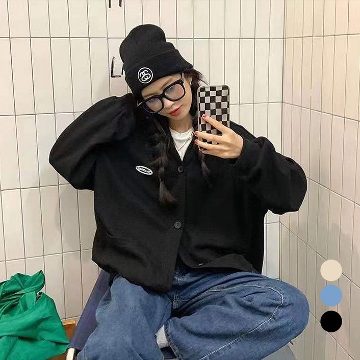 엘쏘 남여공용 루즈핏 브이넥 무지 와플 가디건