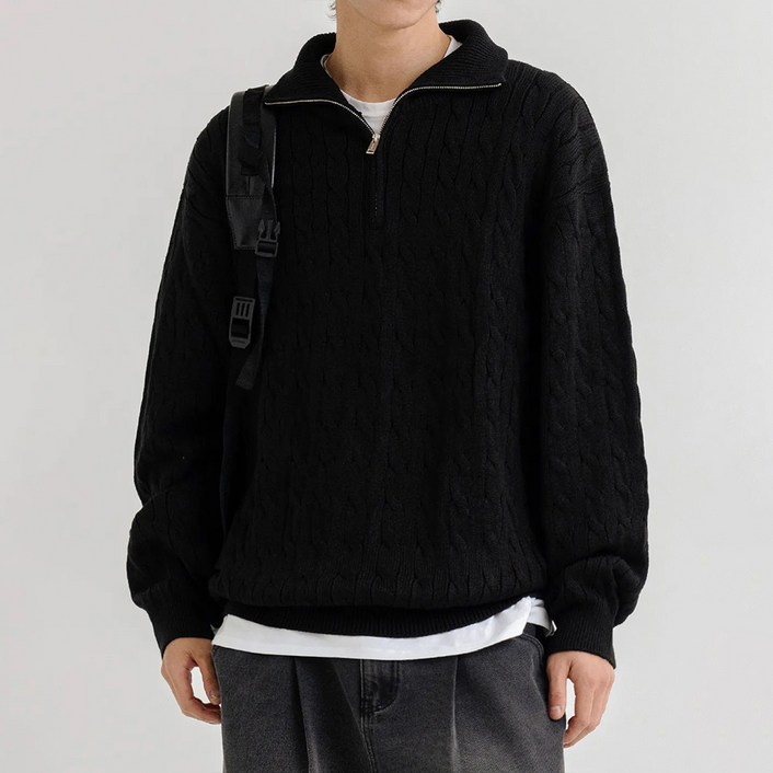 남성용 프리미엄 워셔블 오버핏 카라 반집업 니트