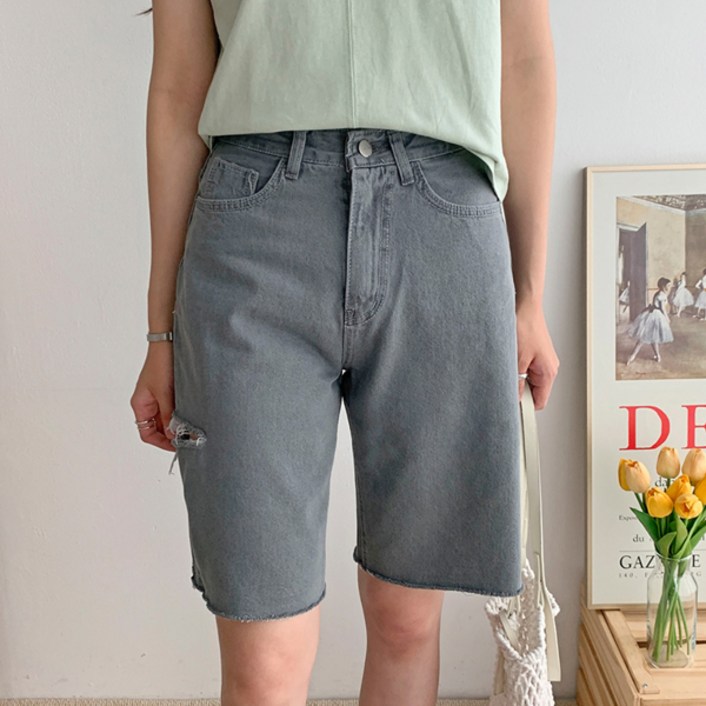 슈가펀 여성용 사이드 컷팅 데님 숏팬츠
