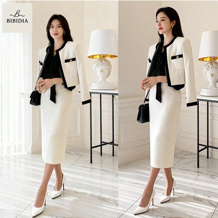 비비디아 여성 고급 투피스 슬림핏 자켓 H라인 롱 스커트 하객룩 오피스룩 치마세트 (S~2XL) 5602