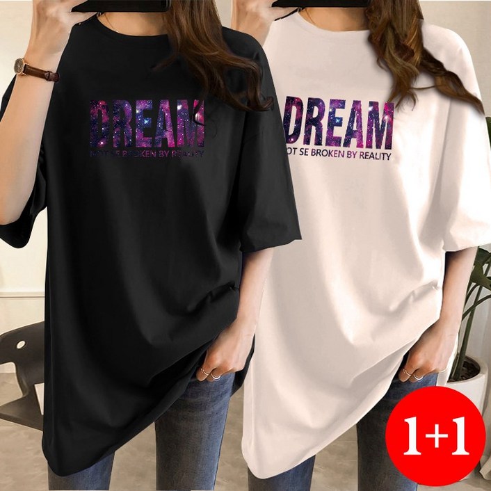 [1+1] 스타일아유 여성용 프린팅 DREAM 빅레터링 오버핏 반팔 티셔츠[AYG6TS455A]