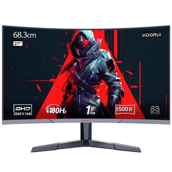 쿠루이 QHD 180Hz 1ms 1500R 슬림베젤 지원 게이밍 커브드 모니터, 68.3cm, 27E6QCA무결점