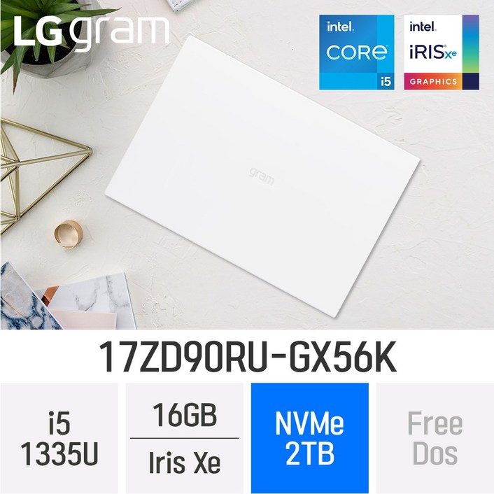 LG전자 2023 그램17 13세대 17ZD90RU-GX56K - 최신형 업무용 노트북 [특별 사은품 증정], W, 17ZD90RU-GX56K, 코어i5, 2TB, 16GB, FREEDOS