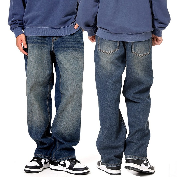 비브레이커스 남자 겨울 기모 청바지 밴딩 와이드 융털 데님 팬츠