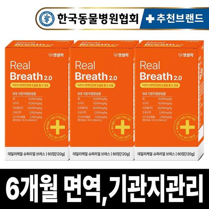 펫생각 리얼 브레스 반려견 강아지 기관지 영양제 협착증 기침 면역력 호흡기 켁켁거림 거위소리 120g