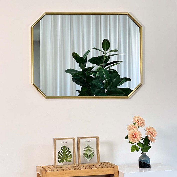 다온 화장대 욕실 인테리어 팔각 알루미늄 거울, 골드