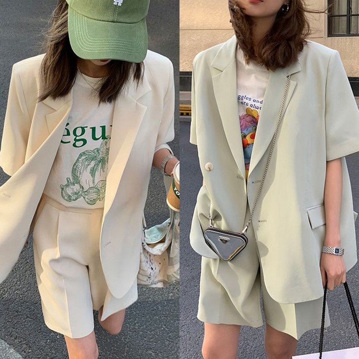 JUST FEELNG 여름 빅사이즈 4XL까지 반팔 정장 자켓 반바지 투피스 루즈핏 세미 정장 오피스룩 세트 JUST FEELNG 여름 빅사이즈 4XL까지 반팔 정장 자켓 반바지 투피스 루즈핏 세미 정장 오피스룩 세트
