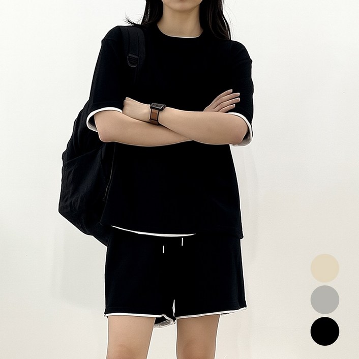 미와이 여성 트레이닝세트 오버핏 반팔 반바지 세트