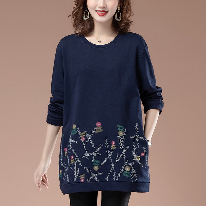 Gradle 예쁜 여성 빅사이즈 프린팅 맨투맨 긴팔티 오버핏 데일리 라운드 맨투맨 엄마옷 가을상의