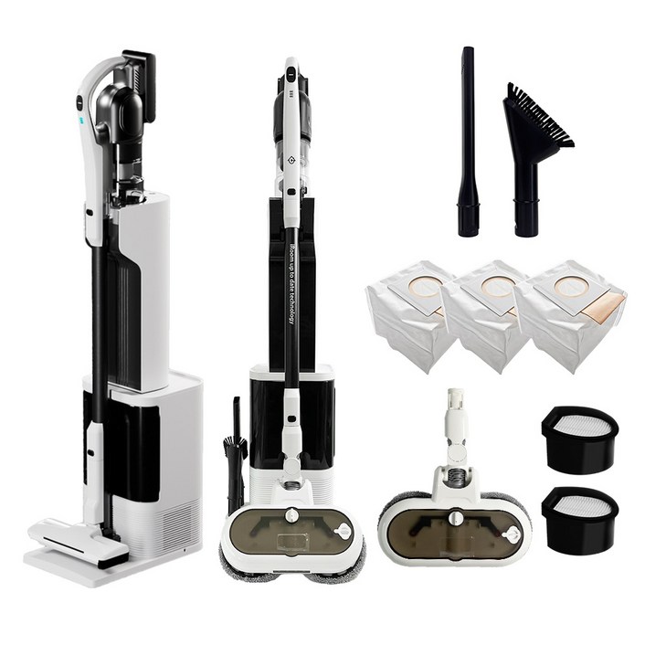 최신형 차이슨 AI 자동 충전 먼지 비움 올인원 스마트 타워 무선청소기, AI TOWER 청소기 + 물걸레키트, 화이트