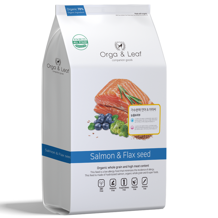 오가앤리프 유기농 가수분해 연어아마씨 피부 눈물 관절 알러지 강아지 사료, 가수분해연어, 5.6kg, 1개
