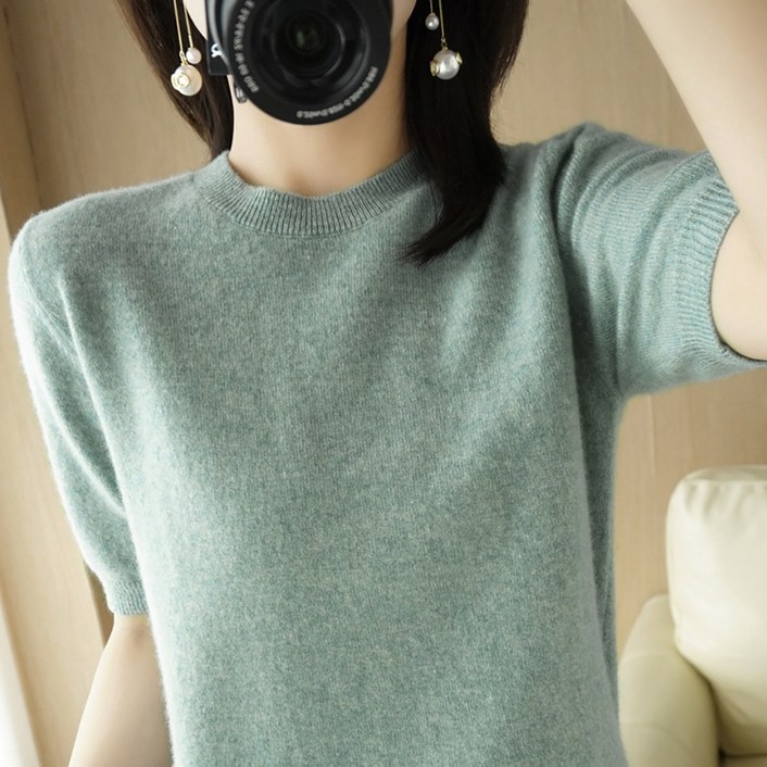 데일리쮸 여성 반팔 라운드 니트 티셔츠