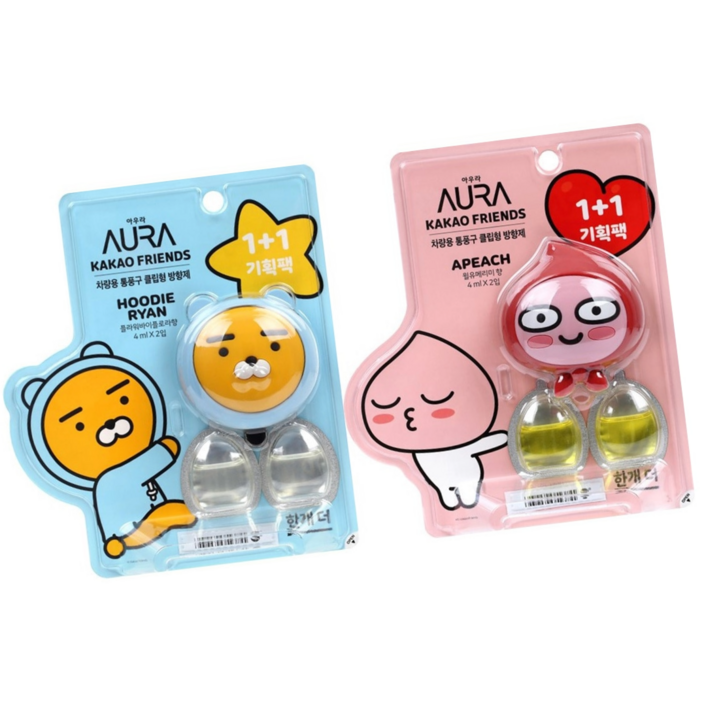 카카오 프렌즈 페이스타입 차량용 방향제 세트 2개 - 어피치&라이언