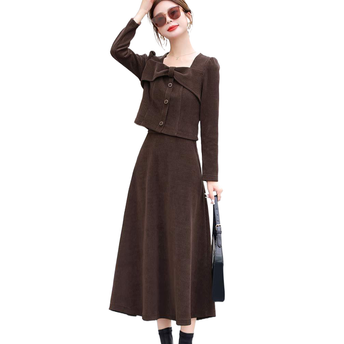 셀럽당 세트 스커트 여 춘추복 기질 투피스Q04538