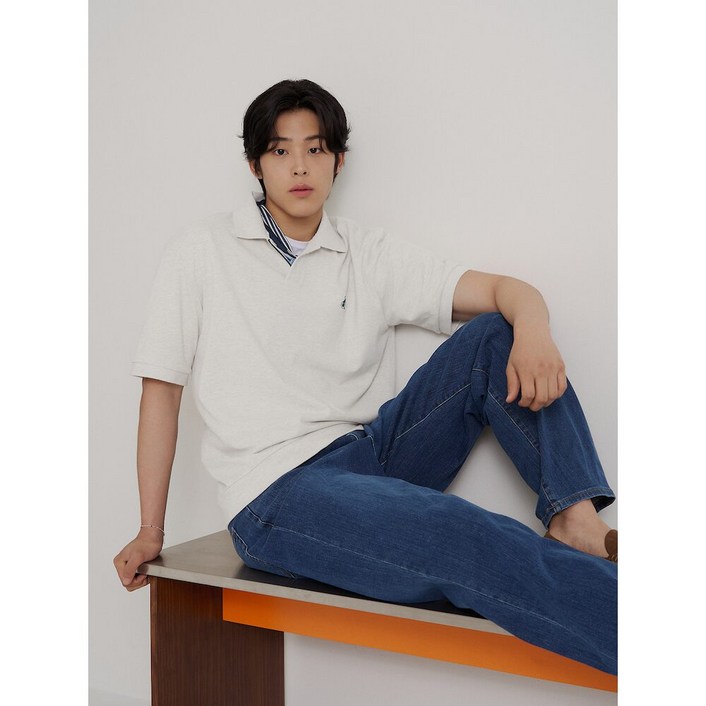 [빈폴] [26SS 30%OFF] [빈폴] 오픈넥 티핑 포인트 맨투맨 티셔츠 - 라이트 그레이 (BC6442C722) (BC6442C722)