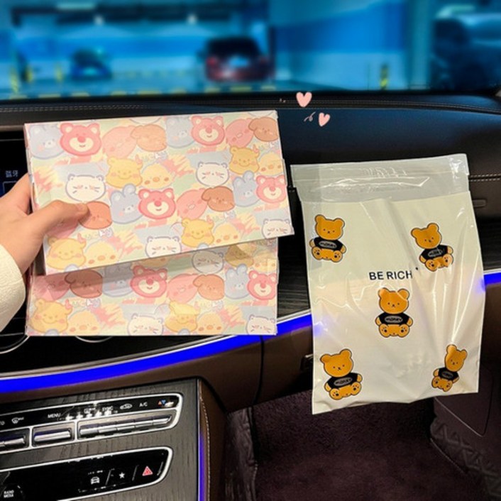 오월의 망키 접착식 차량용 쓰레기 봉투 40장 2팩, 2팩, 곰돌이+토끼
