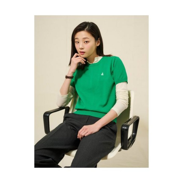 빈폴 BEANPOLE LADIES 코튼 혼방 반소매 풀오버 그린 BF5251C03M 222075