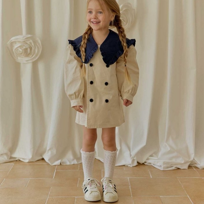 미라이키 배색세라더블원피스 26봄 베이지 여아봄옷