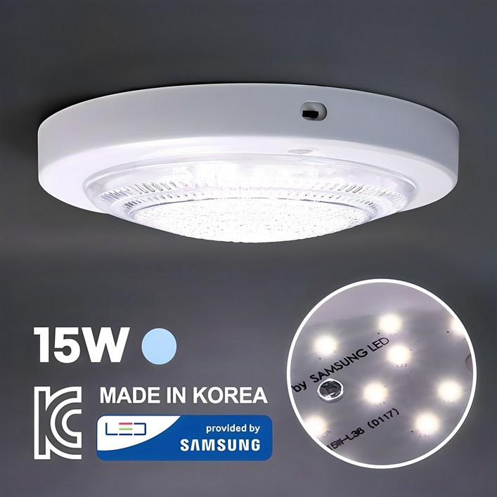 LED 원형 현관 계단 복도 베란다 15W 건식 센서등, 주광색, 1개