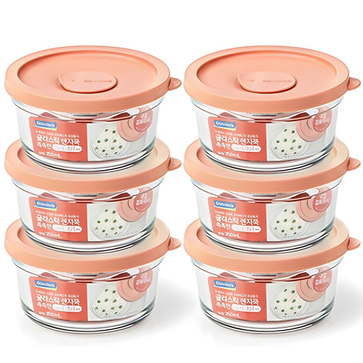 글라스락 렌지쿡 촉촉한 햇밥용기 원형 350ml, 무드브릭, 6개