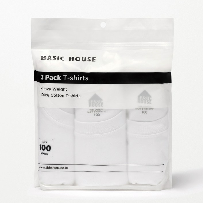 베이직하우스 순면 헤비웨이트 반팔 티셔츠 3P