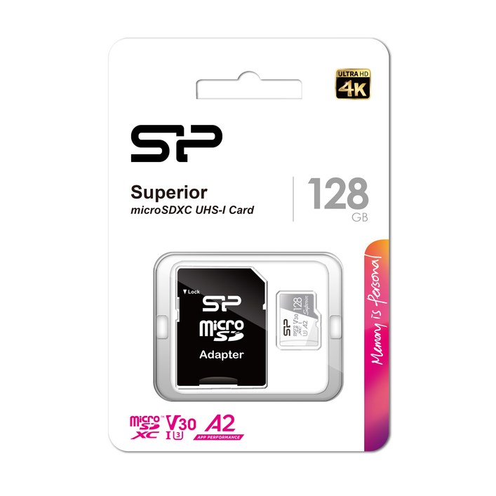 실리콘파워 micro SDXC Class10 Superior UHSI 4K U3 A2 V30, 128GB, 1개