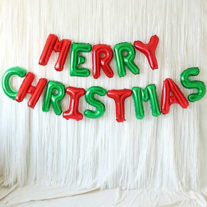 MERRY CHRISTMAS 은박풍선 커튼 세트, 레드앤그린, 1세트 - 쇼핑앤샵