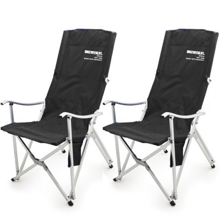 원스위크라이프 롱 릴렉스 캠핑의자 특대 실버프레임, 블랙, 2개