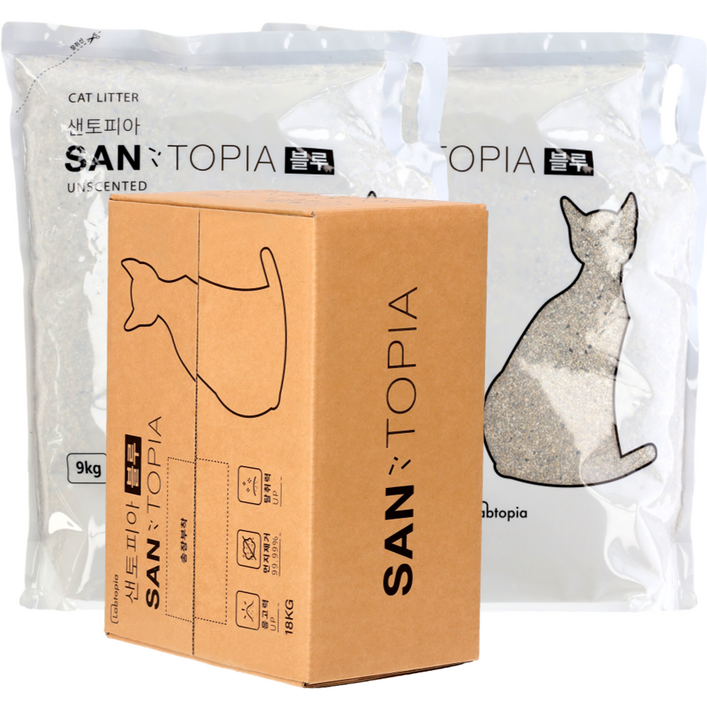 샌토피아 블루 벤토나이트 고양이 모래, 9kg, 2개