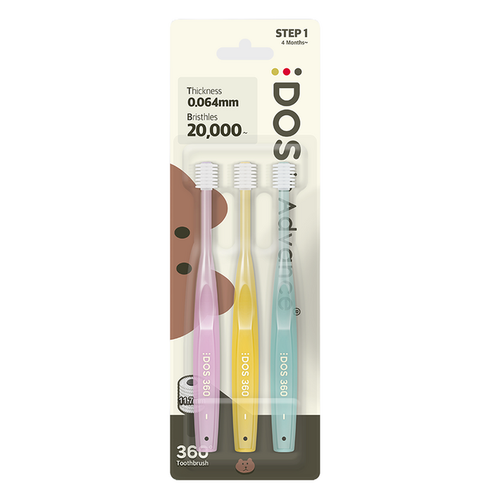 DOS 360 아기칫솔 1단계, 바이올렛  옐로우  민트, 1개