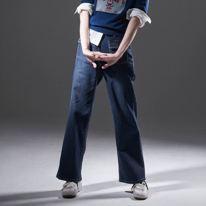 올리비아로렌 여성용 REVV 아웃포켓 슬림 와이드 데님 팬츠 VVSMP5F7281